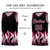 Custom Black Crimson Hem Flame Pattern Fashion Sports Uniform Basketball jersey