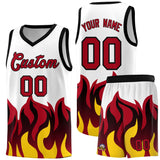Custom White Red Hem Flame Pattern Fashion Sports Uniform Basketball jersey