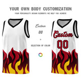 Custom White Red Hem Flame Pattern Fashion Sports Uniform Basketball jersey