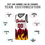 Custom White Red Hem Flame Pattern Fashion Sports Uniform Basketball jersey