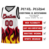 Custom White Red Hem Flame Pattern Fashion Sports Uniform Basketball jersey