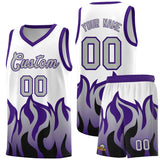 Custom White Purple Hem Flame Pattern Fashion Sports Uniform Basketball jersey
