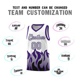 Custom White Purple Hem Flame Pattern Fashion Sports Uniform Basketball jersey