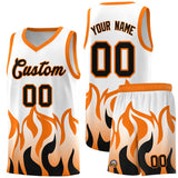 Custom White Orange Hem Flame Pattern Fashion Sports Uniform Basketball jersey