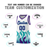 Custom White Aqua Hem Flame Pattern Fashion Sports Uniform Basketball jersey