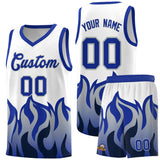 Custom White Royal Hem Flame Pattern Fashion Sports Uniform Basketball jersey