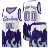 Custom White Purple Hem Flame Pattern Fashion Sports Uniform Basketball jersey