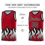 Custom Red Black Hem Flame Pattern Fashion Sports Uniform Basketball jersey