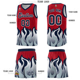 Custom Red Navy Hem Flame Pattern Fashion Sports Uniform Basketball jersey