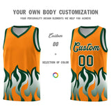 Custom Orange Hunter Green Hem Flame Pattern Fashion Sports Uniform Basketball jersey
