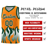 Custom Orange Hunter Green Hem Flame Pattern Fashion Sports Uniform Basketball jersey