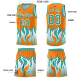 Custom Orange Bright Green Hem Flame Pattern Fashion Sports Uniform Basketball jersey