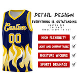 Custom Navy Gold Hem Flame Pattern Fashion Sports Uniform Basketball jersey