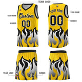 Custom Gold Black Hem Flame Pattern Fashion Sports Uniform Basketball jersey