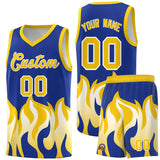 Custom Royal Gold Hem Flame Pattern Fashion Sports Uniform Basketball jersey
