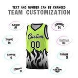 Custom Neon Green Black Hem Flame Pattern Fashion Sports Uniform Basketball jersey
