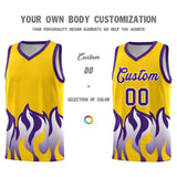 Custom Yellow Purple Hem Flame Pattern Fashion Sports Uniform Basketball jersey