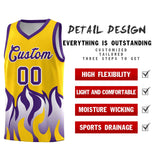 Custom Yellow Purple Hem Flame Pattern Fashion Sports Uniform Basketball jersey