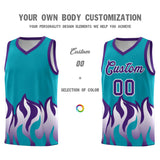 Custom Aqua Purple Hem Flame Pattern Fashion Sports Uniform Basketball jersey