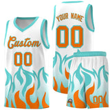 Custom White Orange Hem Flame Pattern Fashion Sports Uniform Basketball jersey