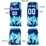 Custom Royal Sky Blue Hem Flame Pattern Fashion Sports Uniform Basketball jersey