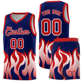 Custom Navy Red Hem Flame Pattern Fashion Sports Uniform Basketball jersey