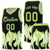 Custom Black Fluorescent Green Hem Flame Pattern Fashion Sports Uniform Basketball jersey
