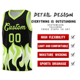 Custom Black Fluorescent Green Hem Flame Pattern Fashion Sports Uniform Basketball jersey