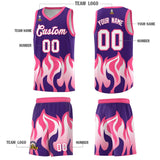 Custom Purple Pink Hem Flame Pattern Fashion Sports Uniform Basketball jersey