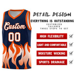 Custom Navy Orange Hem Flame Pattern Fashion Sports Uniform Basketball jersey