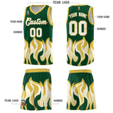 Custom Kelly Green Old Gold Hem Flame Pattern Fashion Sports Uniform Basketball jersey