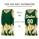 Custom Kelly Green Old Gold Hem Flame Pattern Fashion Sports Uniform Basketball jersey