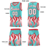 Custom Bright Green Light Red Hem Flame Pattern Fashion Sports Uniform Basketball jersey