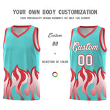 Custom Bright Green Light Red Hem Flame Pattern Fashion Sports Uniform Basketball jersey