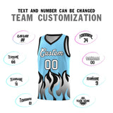 Custom Light Blue Black Hem Flame Pattern Fashion Sports Uniform Basketball jersey