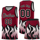 Custom Crimson Black Hem Flame Pattern Fashion Sports Uniform Basketball jersey