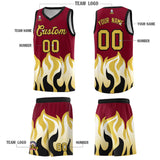 Custom Crimson Old Gold Hem Flame Pattern Fashion Sports Uniform Basketball jersey