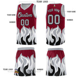 Custom Crimson Gray Hem Flame Pattern Fashion Sports Uniform Basketball jersey