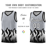 Custom Gray Black Hem Flame Pattern Fashion Sports Uniform Basketball jersey