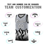 Custom Gray Black Hem Flame Pattern Fashion Sports Uniform Basketball jersey