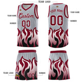 Custom Gray Crimson Hem Flame Pattern Fashion Sports Uniform Basketball jersey