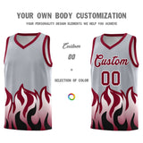 Custom Gray Crimson Hem Flame Pattern Fashion Sports Uniform Basketball jersey