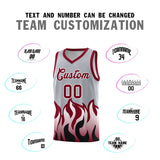 Custom Gray Crimson Hem Flame Pattern Fashion Sports Uniform Basketball jersey