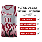Custom Gray Crimson Hem Flame Pattern Fashion Sports Uniform Basketball jersey