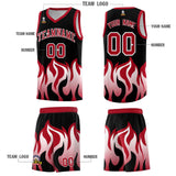 Custom Black Red Hem Flame Pattern Fashion Sports Uniform Basketball jersey