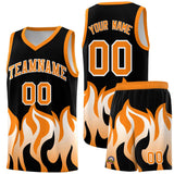Custom Black Orange Hem Flame Pattern Fashion Sports Uniform Basketball jersey
