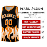 Custom Black Orange Hem Flame Pattern Fashion Sports Uniform Basketball jersey