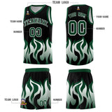 Custom Black Hunter Green Hem Flame Pattern Fashion Sports Uniform Basketball jersey