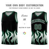 Custom Black Hunter Green Hem Flame Pattern Fashion Sports Uniform Basketball jersey