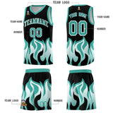 Custom Black Bright Green Hem Flame Pattern Fashion Sports Uniform Basketball jersey